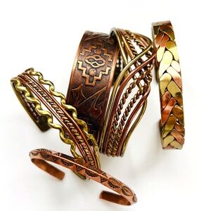 5 VIntage Copper Cuff Bracelets,  1970's Southwest Jewelry Collection